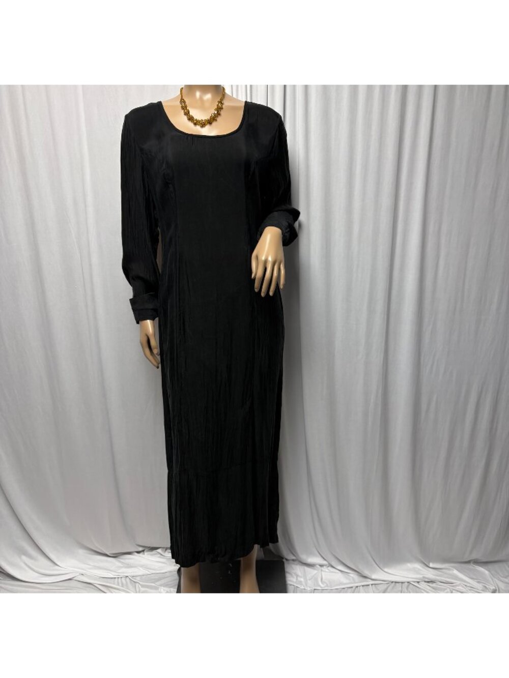 Regine Black Suede Rayon Maxi Dress Womens Sz Medium Long Sleeves Whimsigoth VTG